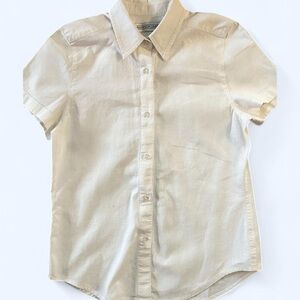 Vintage Cotton and Linen Cream Collared Button-Down Size 6 Blouse